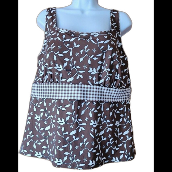 Swim Top Brown Floral 1X 18W Underwire Lands' End Underwire Wide Straps S314 - Picture 5 of 11